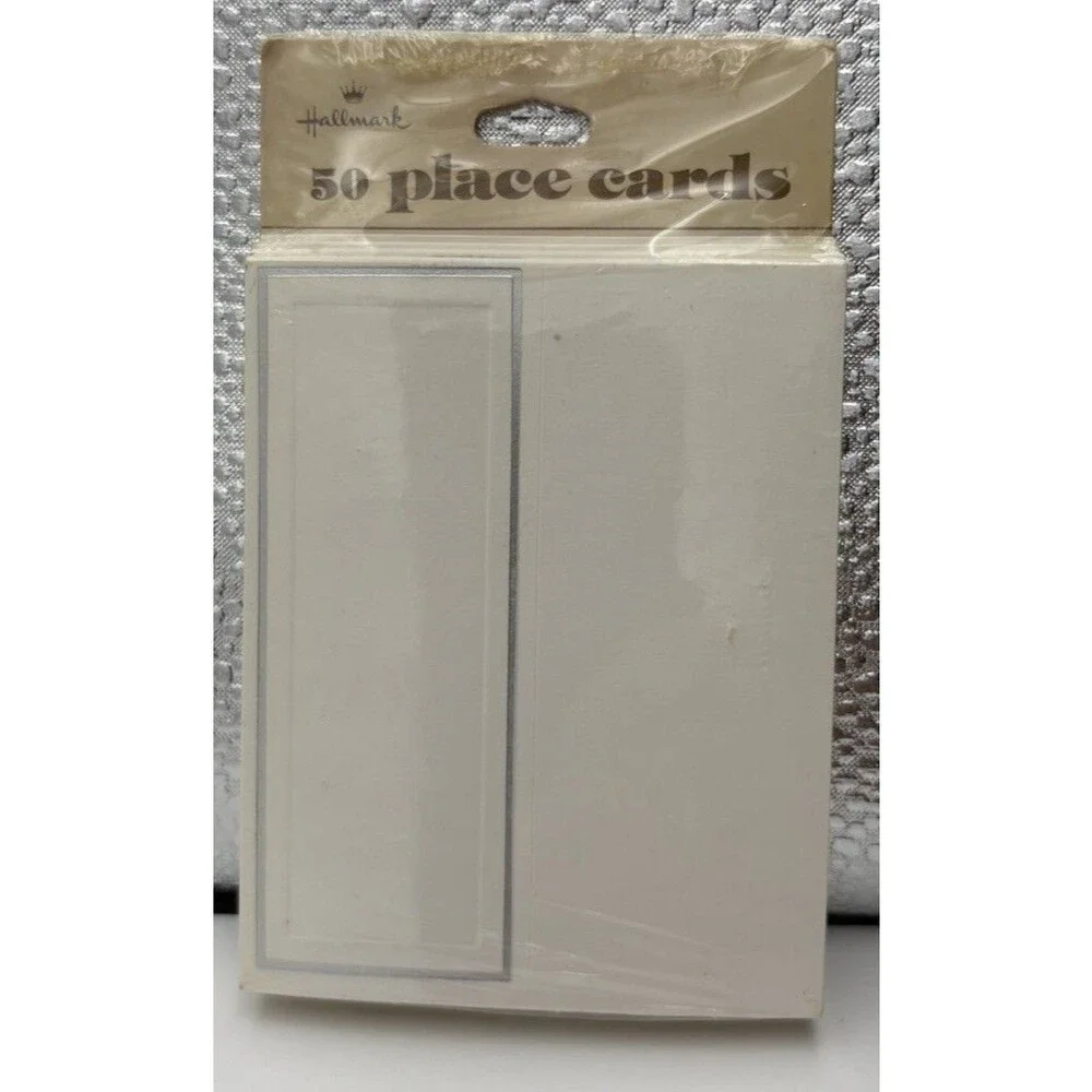 Vintage Hallmark 50 Blank Place Cards White Silver Border NOS Sealed USA